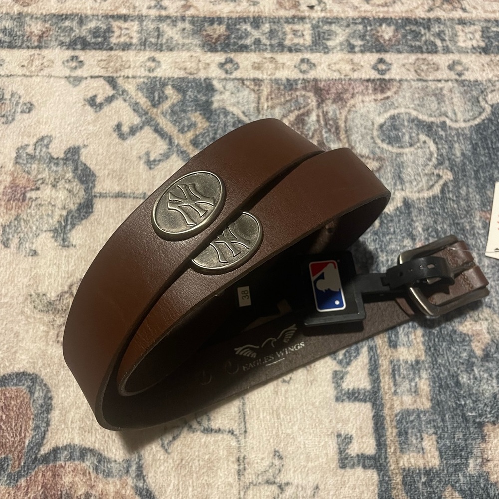 Brown Leather Belt with NY Yankees logos.